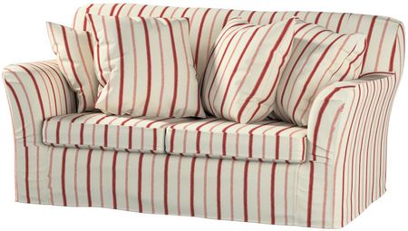 Dekoria Pokrowiec na sofę Tomelilla 2 osobową nierozkładaną ecru tło czerwone paski 156×80×76 cm Avinon