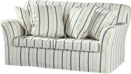 Dekoria Pokrowiec na sofę Tomelilla 2 osobową nierozkładaną ecru tło niebieskie paski 156×80×76 cm Avinon