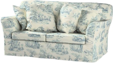 Dekoria Pokrowiec na sofę Tomelilla 2 osobową nierozkładaną tło ecru niebieskie postacie 156×80×76 cm Avinon