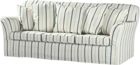 Dekoria Pokrowiec na sofę Tomelilla 3 osobową nierozkładaną ecru tło niebieskie paski 194×80×76 cm Avinon