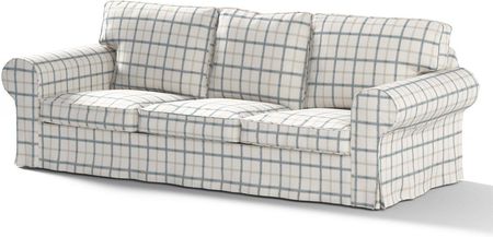 Dekoria Pokrowiec na sofę Ektorp 3 osobową rozkładaną ecru tło niebieska kratka 218×88×88 cm Avinon