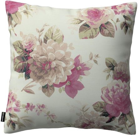 Dekoria Poszewka Kinga na poduszkę różowo-beżowe róże na kremowym tle 50 × 50 cm Mirella