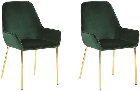 Beliani Zestaw 2 krzeseł do jadalni ciemnozielone welurowe retro glam złote nogi Loverna