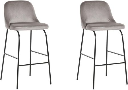 Beliani Zestaw 2 krzeseł barowych tapicerowanych welurowy metalowe nóżki szary Nekoma
