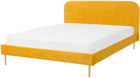 Beliani Minimalistyczne łóżko tapicerowane welurowe 180 x 200 cm żółte Flayat