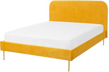 Beliani Minimalistyczne łóżko tapicerowane welurowe 140 x 200 cm żółte Flayat