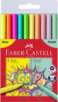 Flamastry Grip Fabercastell 10 Kolorów: 5 Pastelowych + 5 Neonowych