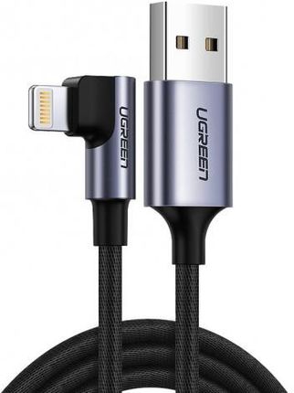Ugreen kątowy kabel przewód USB - Lightning MFi 1m 2,4A czarny (60521)