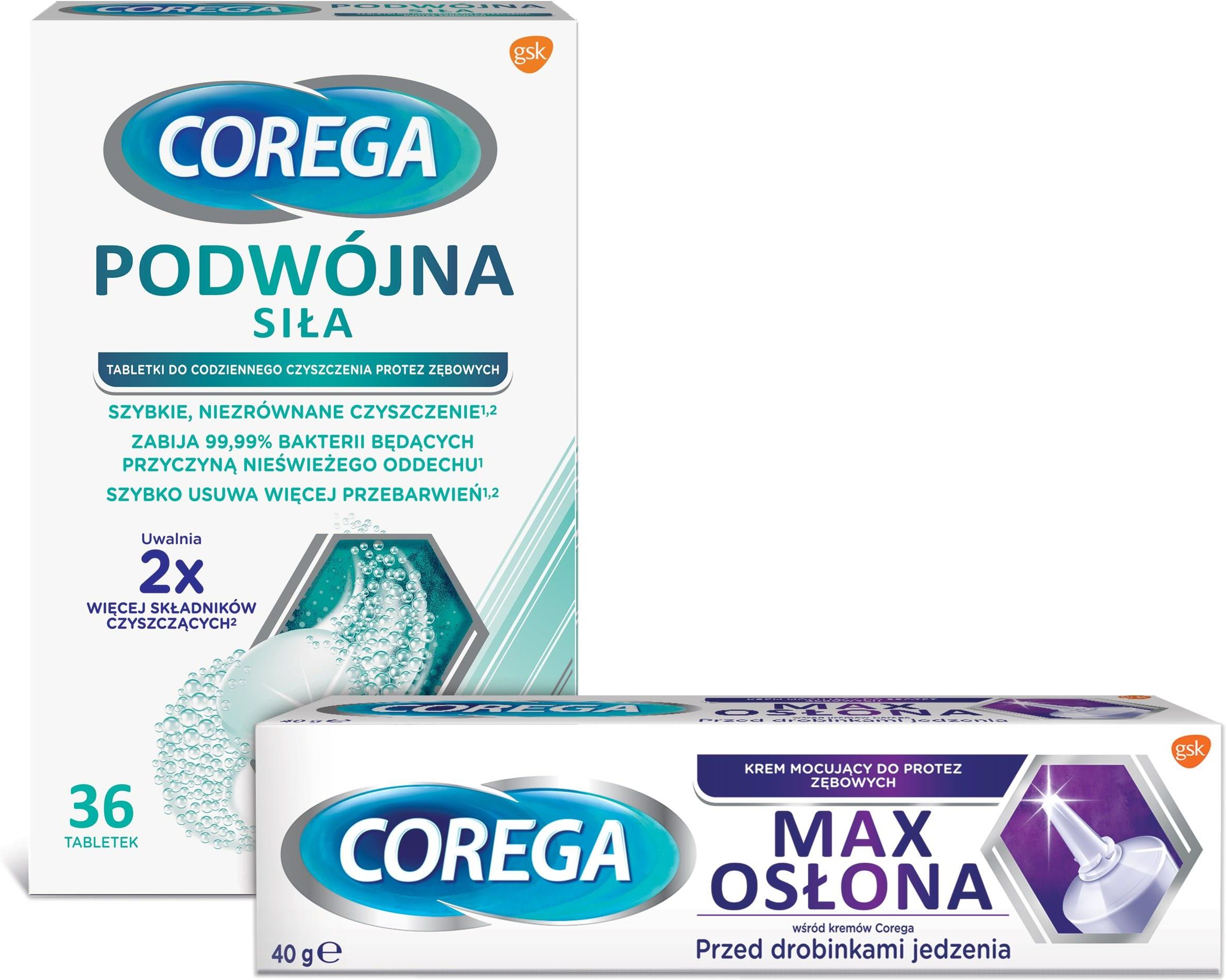 Corega Reklama Corega Max Osłona 40g + Podwójna siła 36szt. - Opinie i ceny na Ceneo.pl