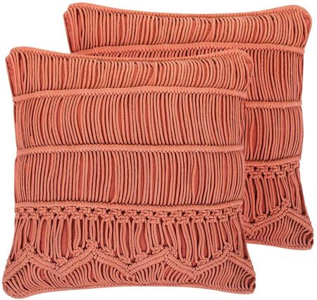 Beliani Zestaw 2 poduszek dekoracyjnych makrama 45 x 45 cm pomarańczowa AKKOY