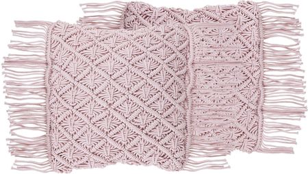 Beliani Zestaw 2 poduszek dekoracyjnych z frędzlami 40 x 40 cm bawełna różowe Yaniklar