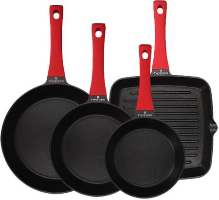 Zwieger Obsidian Komplet Patelni 20 24 28 Cm + Patelnia Grillowa 28 Cm Powłoka Greblon C3+ Non- Stick (Zwobs14)