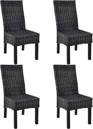 Krzesła Stołowe 4 Szt Czarne Rattan Kubu I Drewno Mango