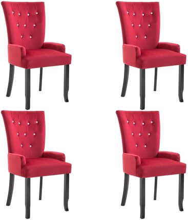 Krzesła Stołowe Z Podłokietnikami 4 Szt Czerwone Aksamitne