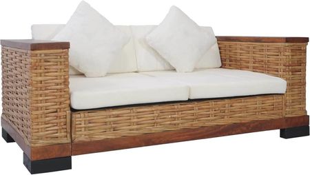 2-Osobowa Sofa Z Poduszkami Brązowa Naturalny Rattan