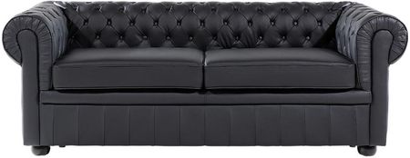 Beliani Sofa 3-Osobowa Skórzana Czarna Chesterfield