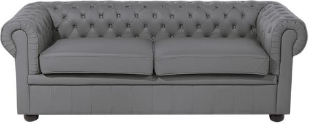 Beliani Sofa 3-Osobowa Skórzana Szara Chesterfield