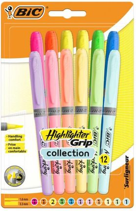 Bic Zakreślacz Highlighter Grip Pastel Mix 12Szt