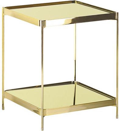 Beliani Stolik pomocniczy z półką szklany blat kwadratowy metalowe nogi złoty Alsea