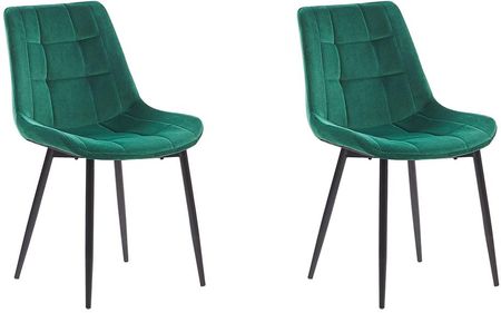 Beliani Zestaw 2 krzeseł do jadalni welurowy czarne metalowe nogi zielony Melrose