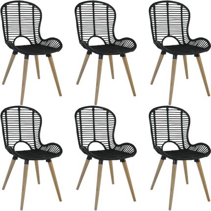 Krzesła Stołowe 6 Szt Czarne Naturalny Rattan 13452-275838
