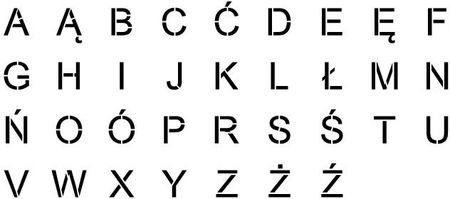 Szabloneria Szablony Malarskie Alfabet Litery Arial Komplet 34 Znaki Wysokość Znaku 15cm Grubość 0,3mm