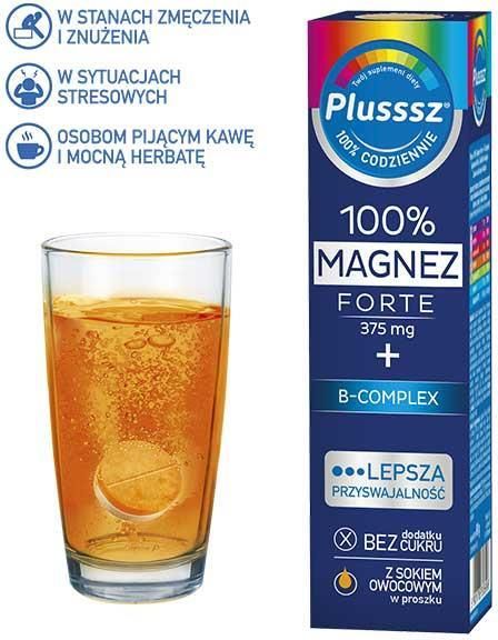 Plusssz 100 Magnez Forte B Complex Smak Pomarańcza Grejpfrut 20 Tabletek Musujących 6284