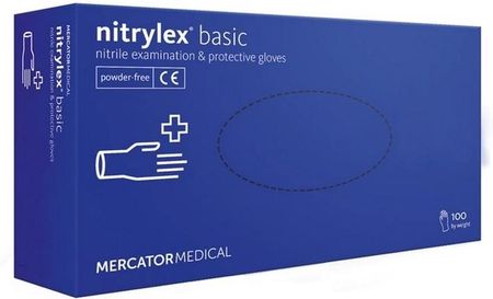 Mercator Medical Nitrylex Basic – Rękawice Nitrylowe Bezpudrowe Niebieskie 100 Sztuk – L