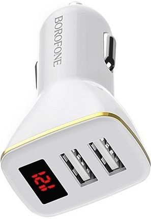 Borofone 2x USB z wyświetlaczem LED biały