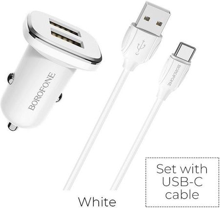 Borofone Biały 2xUSB 5V/2.4A + kabel USB C 1m (BFOBZ12CW)