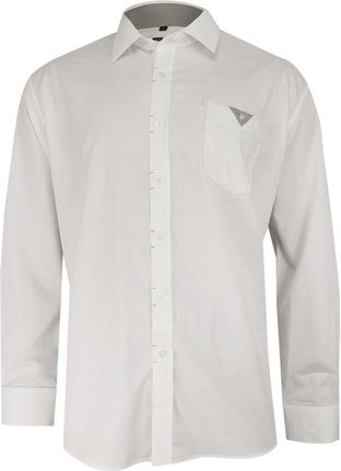 Biała Elegancka Koszula Męska z Długim Rękawem, 100% Bawełna -RANIR- Taliowana, z Kieszonką KSDWRANIRM6B03C