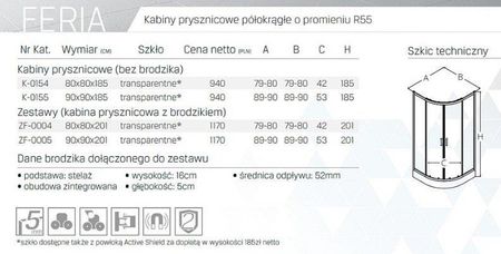New Trendy Feria 90X90X185 Szkło Czyste  (K0524) - zdjęcie 2