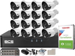 Zestaw monitoringu BCS Point Rejestrator IP BCS-P-NVR1601-4K-E + 16x Kamer 5MPx BCS-P-TIP15FSR5 Akcesoria
