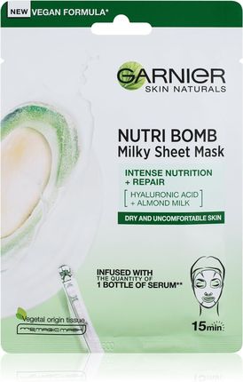 Garnier Skin Naturals Nutri Bomb Mleczna maska na tkaninie regenerująca z mleczkiem migdałowym 28 g
