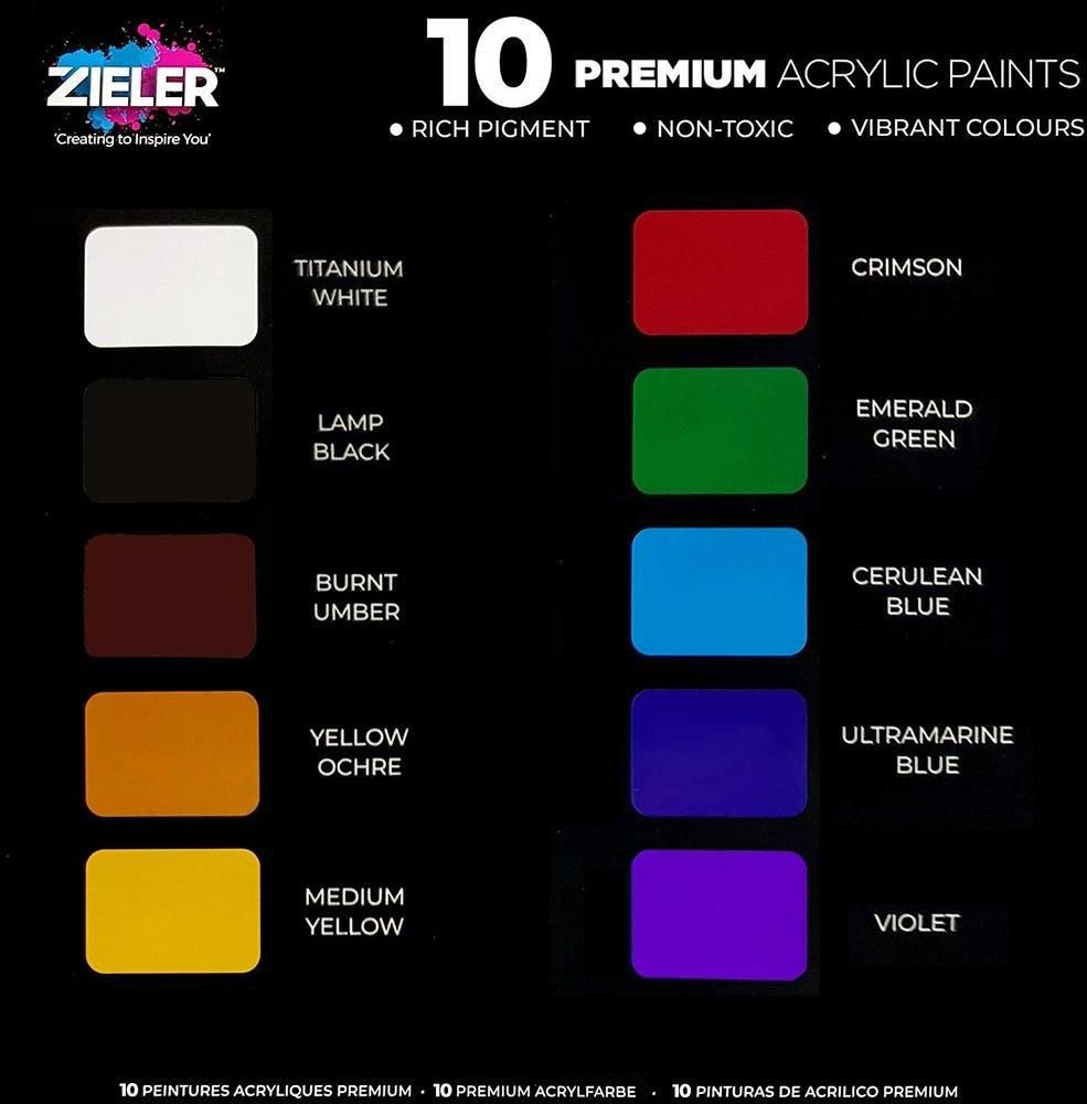 Zieler Zestaw Farb Akrylowych 10 Kolorów 