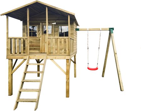 4iQ Group Drewniany Domek Gucio Dla Dzieci z Pojedynczą Huśtawką