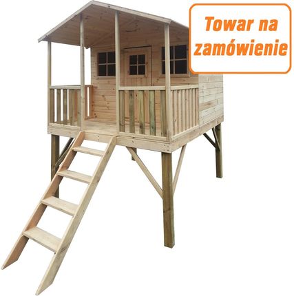 4iQ Group Drewniany Domek Dla Dzieci Gucio Podwójna Huśtawka  Platforma i Ślizg