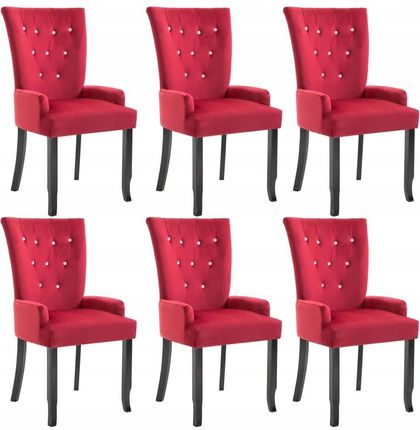 Krzesła stołowe z podłokietnikami VidaXL czerwone aksamitne 6 sztuk 