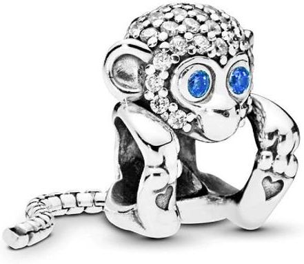 Valerio Rodowany Srebrny Wiszący Charms Do Pandora Małpa Małpka Monkey Srebro 925 (NEW227)