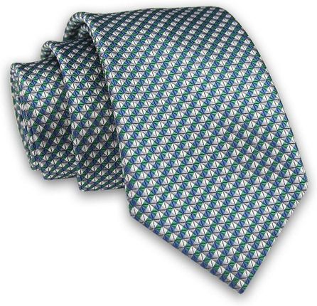 Granatowo-Szaro-Zielony Elegancki Męski Krawat -ALTIES- 7cm, Stylowy, Klasyczny, Wzór Geometryczny KRALTS0462