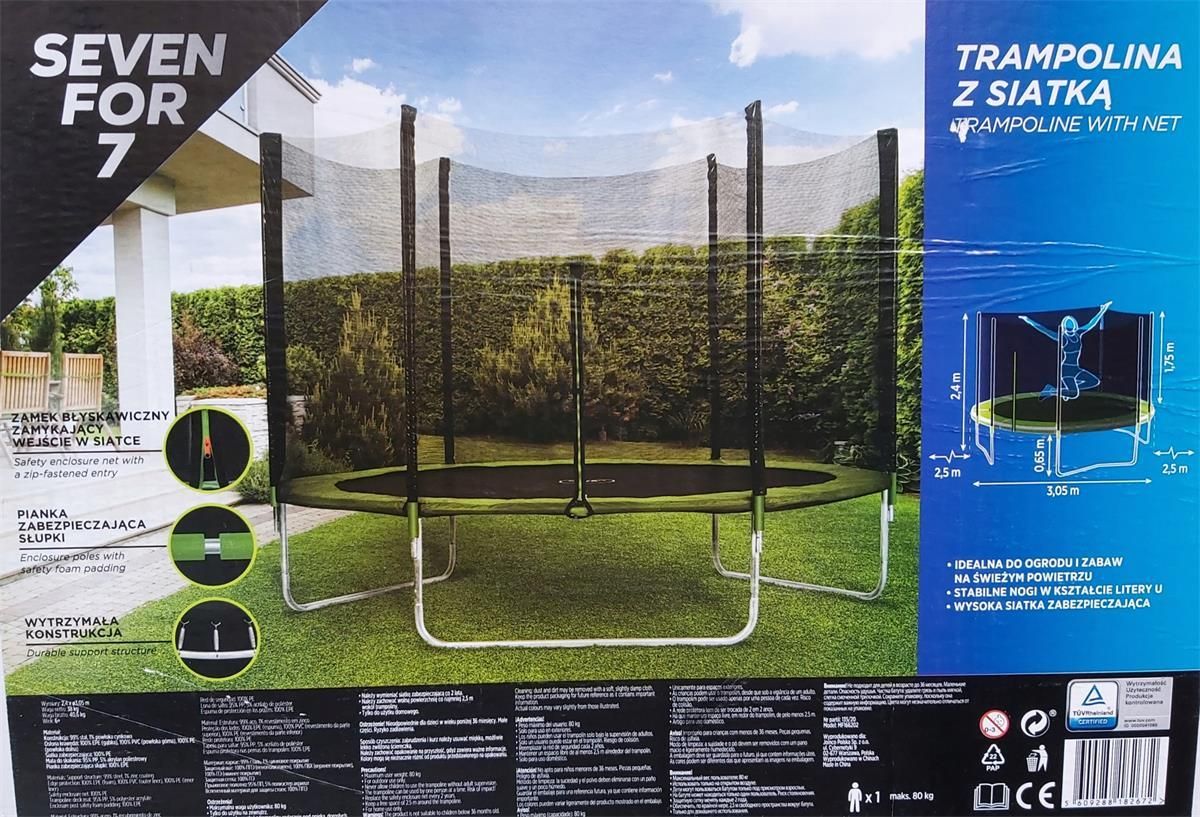 Seven For 7 Trampolina Z Siatką Zabezpieczającą 3,05X2,4 M 182672