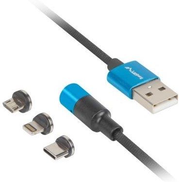 Lanberg USB - Micro USB/Lightning/USB-C 1m czarno-niebieski