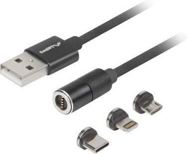Lanberg USB - Lightning/Micro USB/USB-C 1m czarny