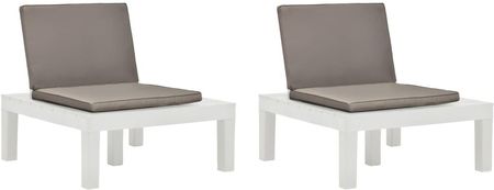 Vidaxl Krzesła Ogrodowe Z Poduszkami, 2 Szt., Plastik, Białe 3054424