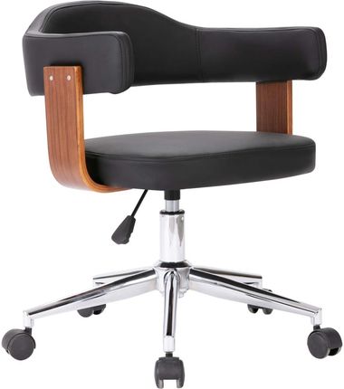 Obrotowe krzesło stołowe czarne gięte drewno i sztuczna skóra