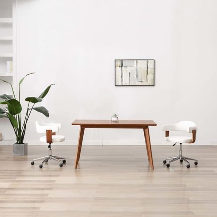 vidaXL Obrotowe krzesło stołowe białe gięte drewno i sztuczna skóra