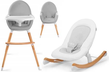 Kinderkraft Zestaw leżaczek bujaczek krzesełko FINIO + FINI biało-szare