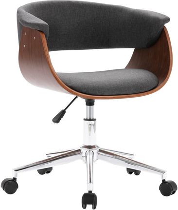 Obrotowe krzesło biurowe, szare, gięte drewno i tkanina