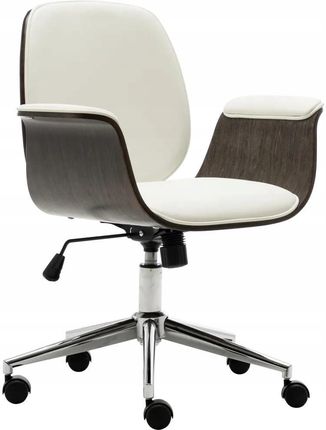 Krzesło Biurowe Białe Drewno I Sztuczna Skóra