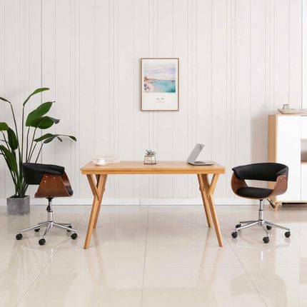 Obrotowe krzesło biurowe, czarne, gięte drewno i s